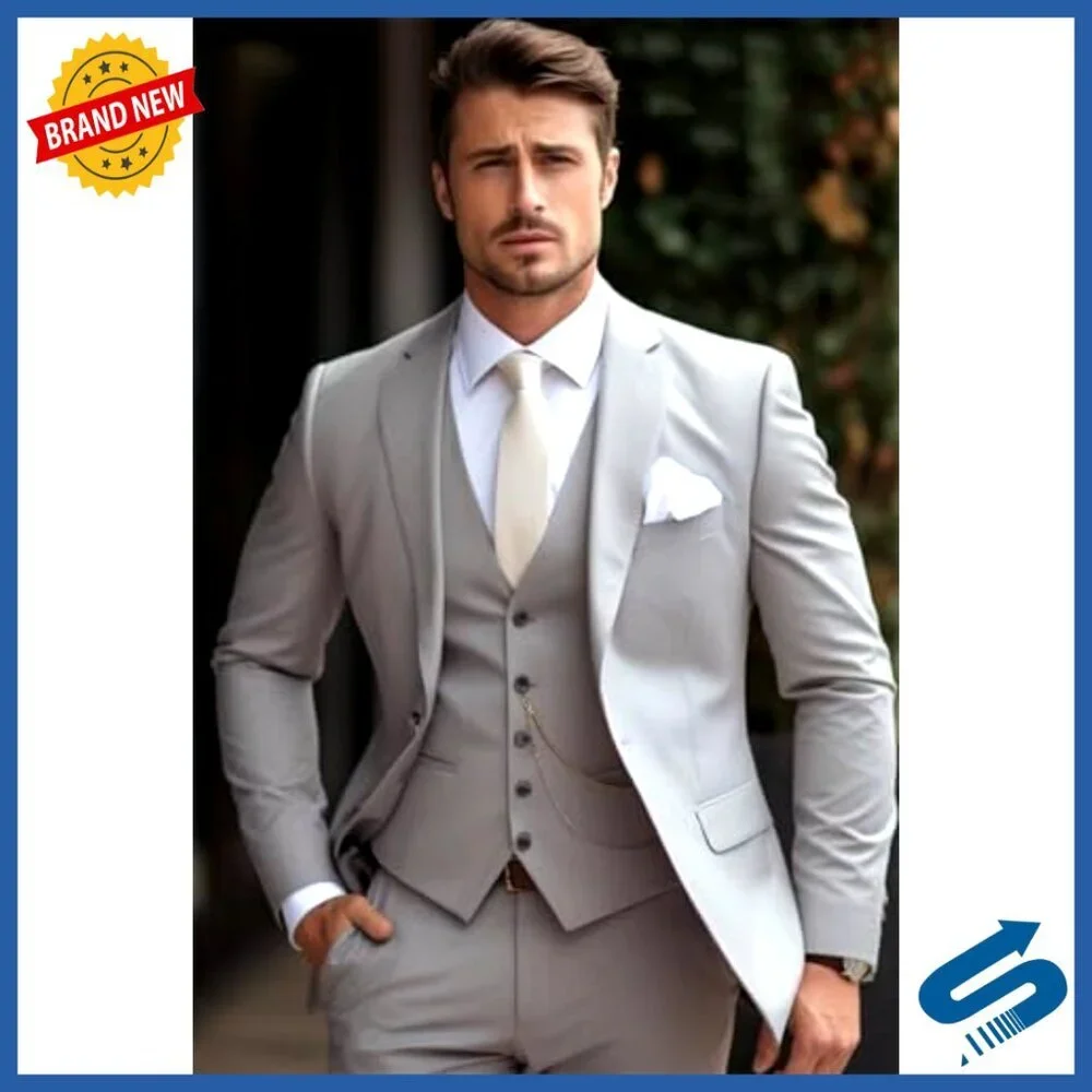 Slim Fit 3-Piece Suit Set with Vest, Blazer, and Pants for Formal Occasions